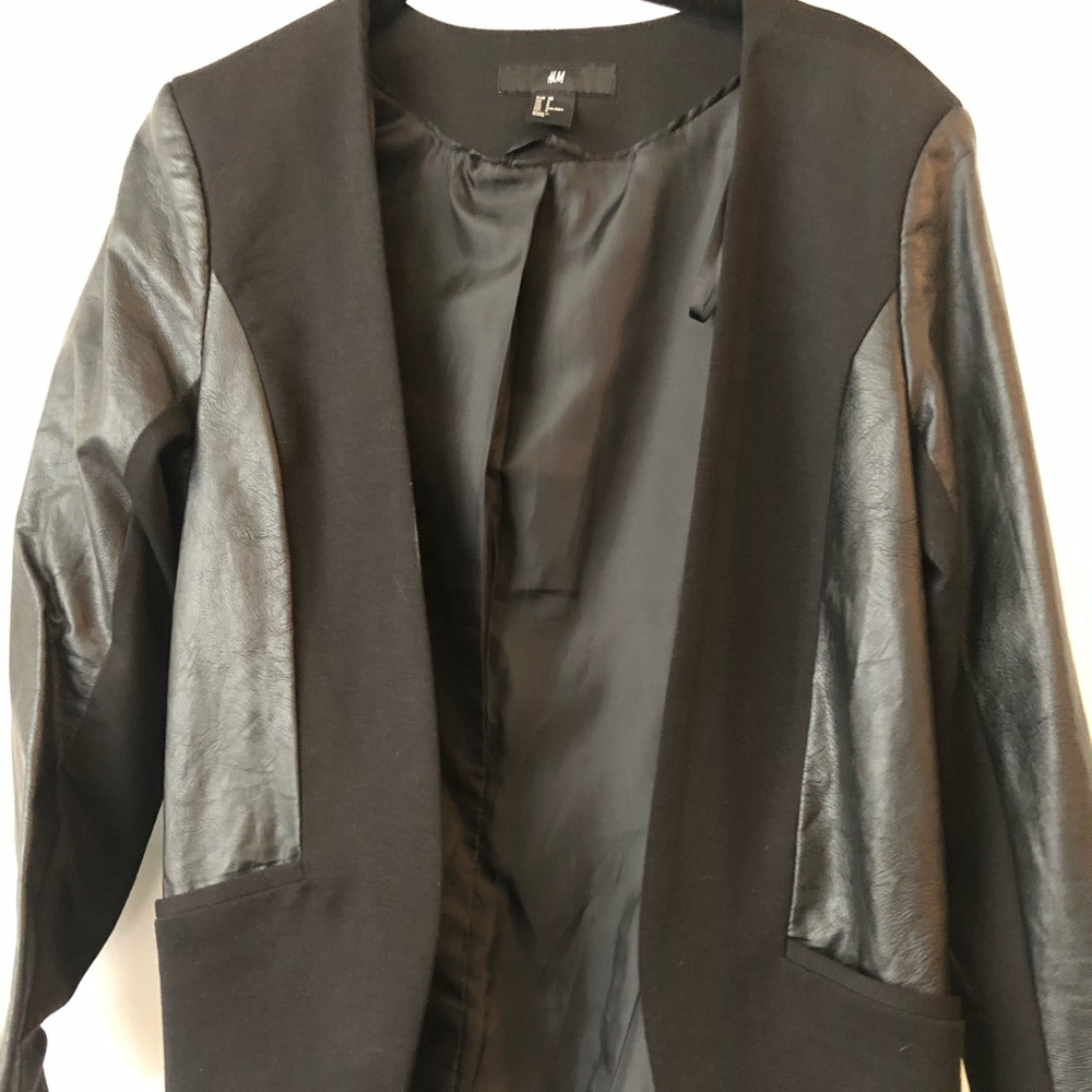 Black fitted blazer jacket with faux leather